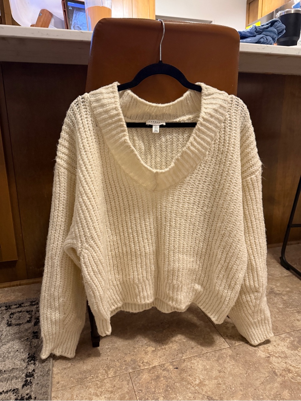 Topshop Cream V-Neck Chunky Knit Sweater